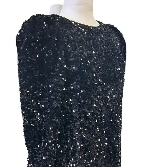 Black Sequin Long Sleeve Mini Dress XS Party Holiday NYE Cocktail Coquette - Picture 6 of 11